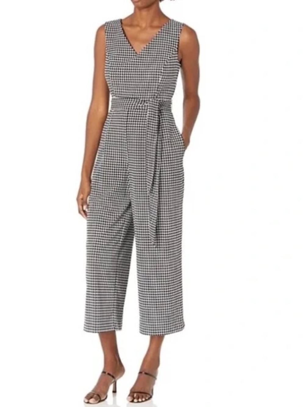 Calvin Klein V-Neck Sleeveless Crop Wide Leg Jumpsuit